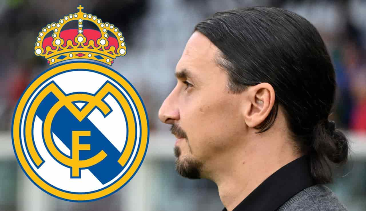 Zlatan Ibrahimovic e il logo del Real Madrid - Foto Lapresse - Dotsport.it