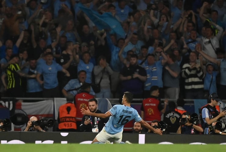 Rodri a segno con la maglia del Manchester City - Foto Lapresse - Dotsport.it